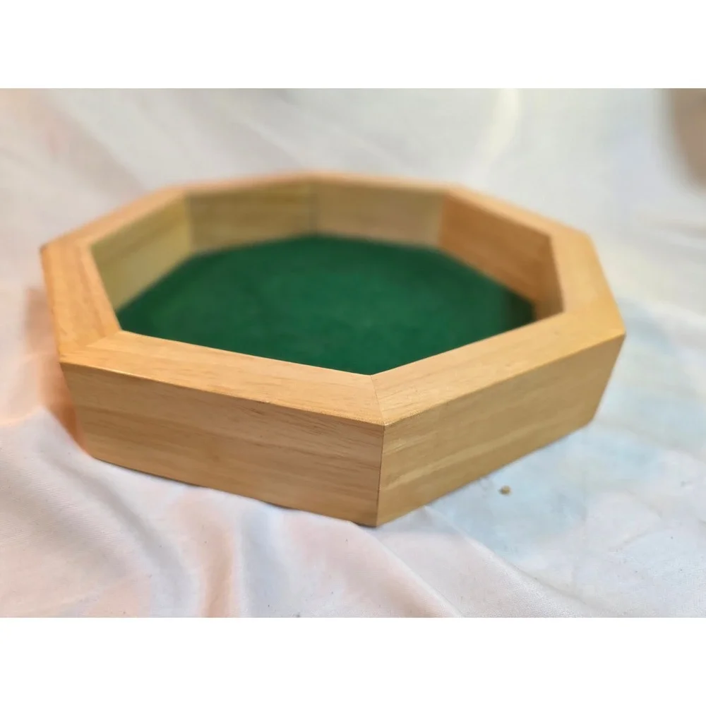 Octagonal Wooden Dice Tray Green Felt Lining Tabletop Gaming 10
